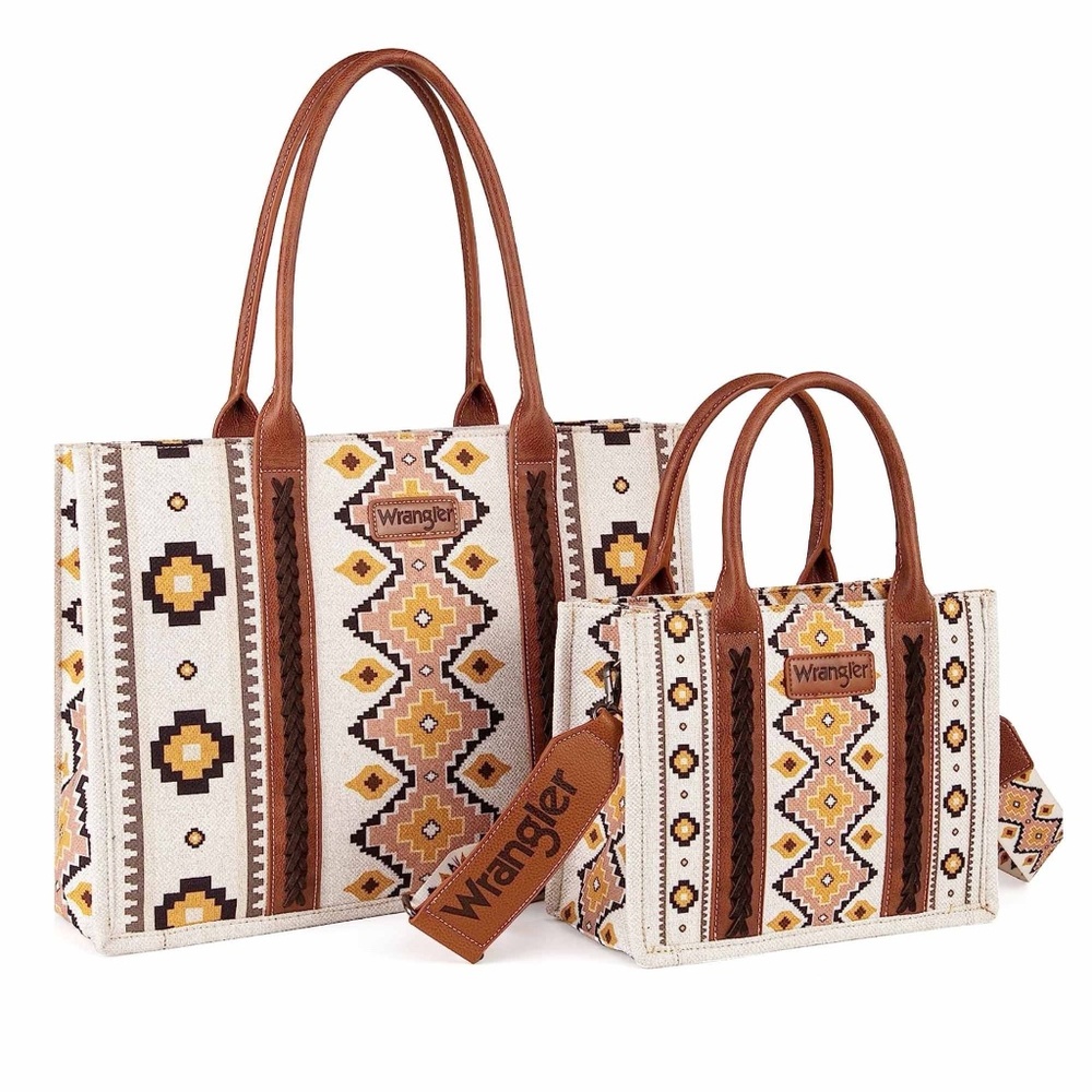 Wrangler Southwestern Print Large Tote & Small Canvas Tote/Crossbody (2PCS Set)